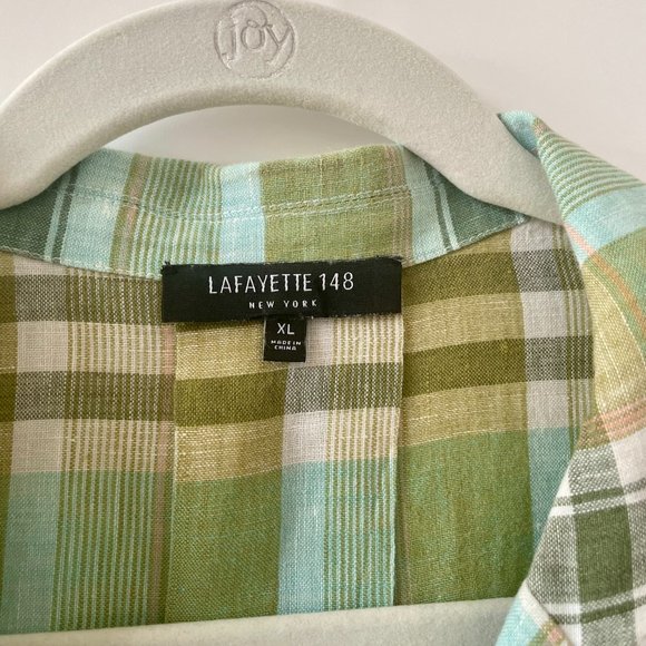 Lafayette 148 Sabira Linen Button-down Blouse in Plaid, Size XL - Picture 4 of 6